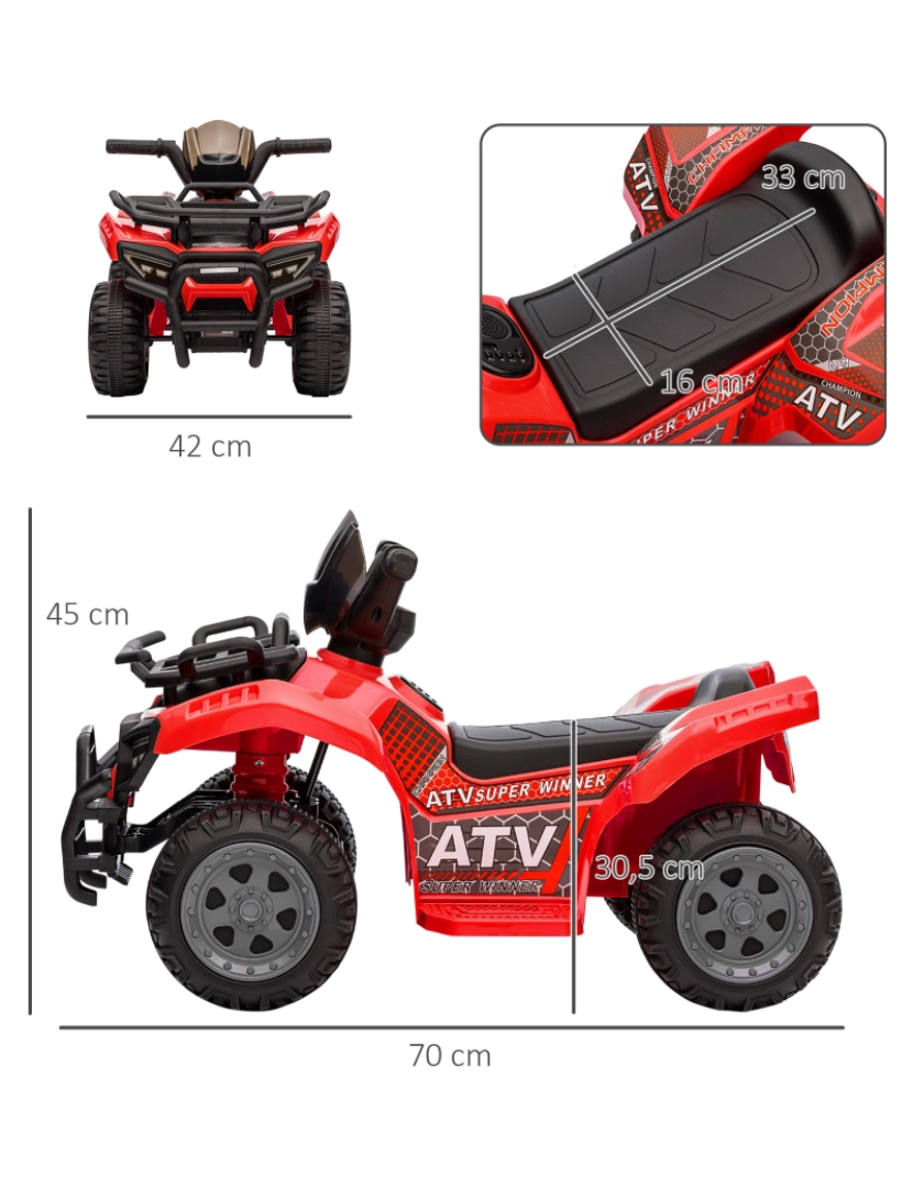 imagem de Quadriciclo Infantil 70x42x45cm cor vermelho 370-189V90RD3