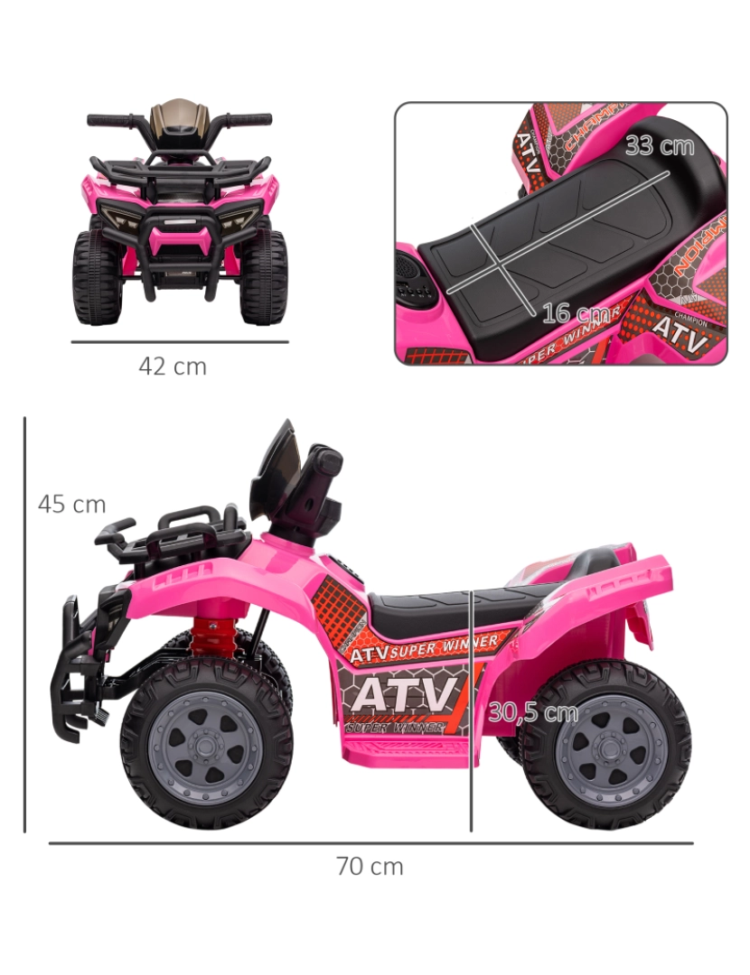 imagem grande de Quadriciclo Infantil 70x42x45cm cor rosa 370-189V90PK3