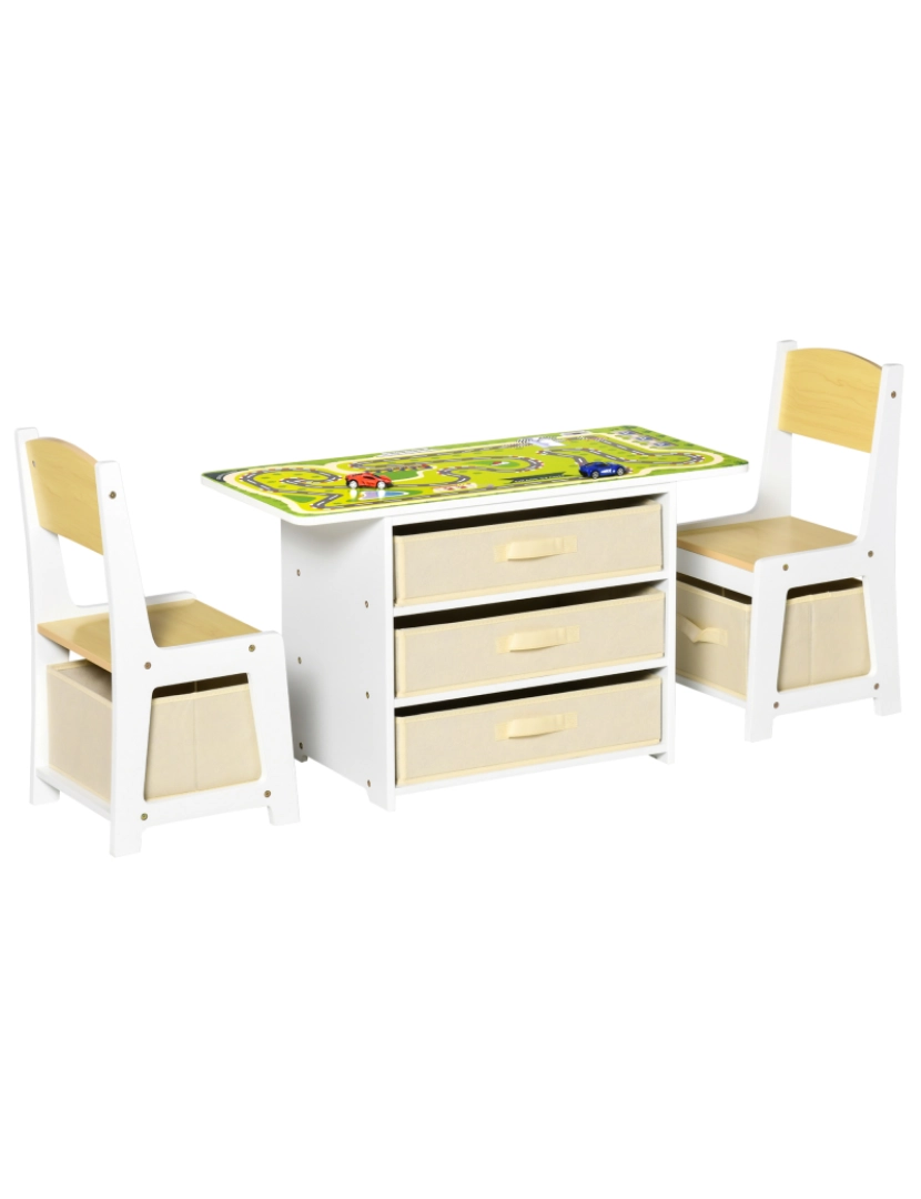 imagem de Conjunto de Mesa e 2 Cadeiras Infantil 80x40x46cm cor cor de madeira natural 312-056CW1