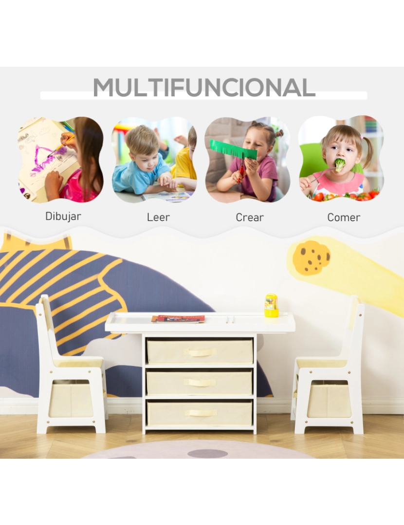 imagem de Conjunto de Mesa e 2 Cadeiras Infantil 80x40x46cm cor cor de madeira natural 312-056CW5