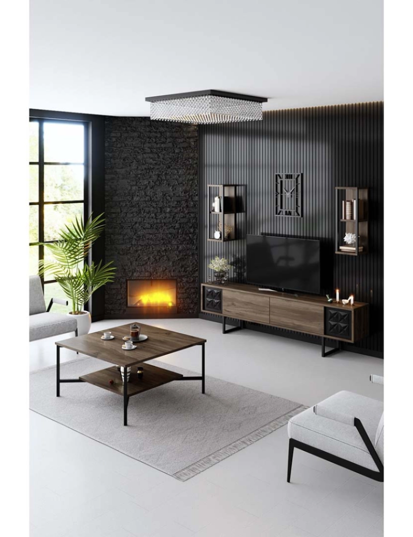 ASR - Combinação Living Room Furniture Preto Line Set Walnut Preto