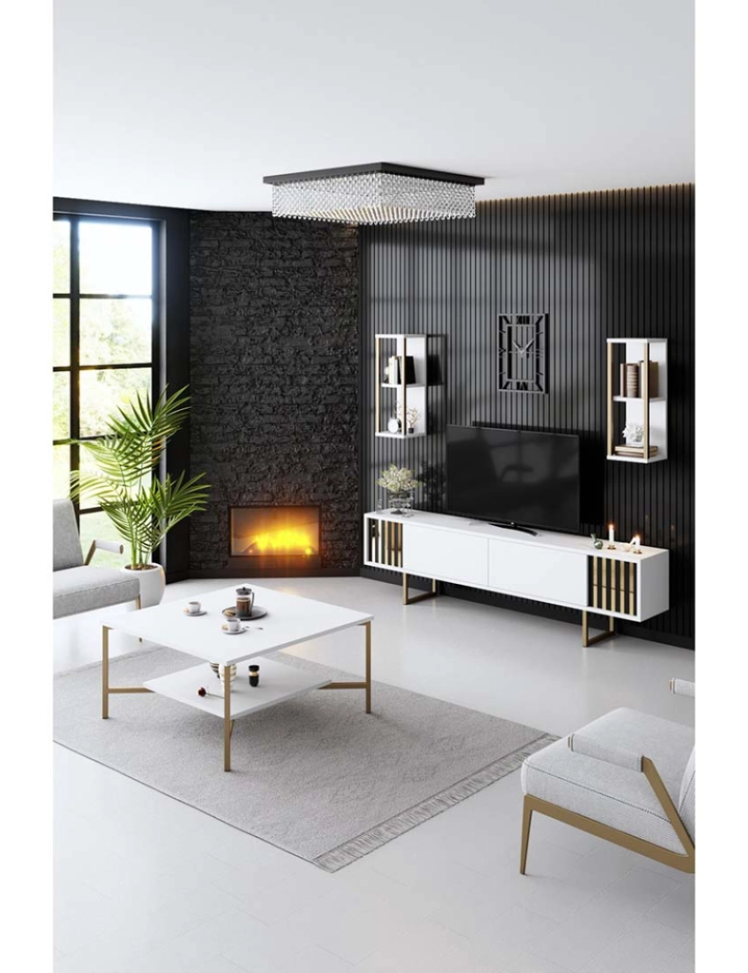 ASR - Combinação Living Room Furniture Dourado Line Branco Dourado