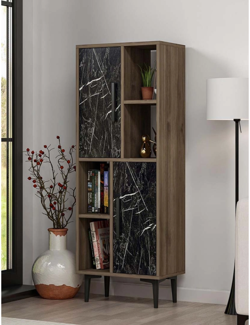 ASR - Móvel de Apoio Walnut Preto Mármore