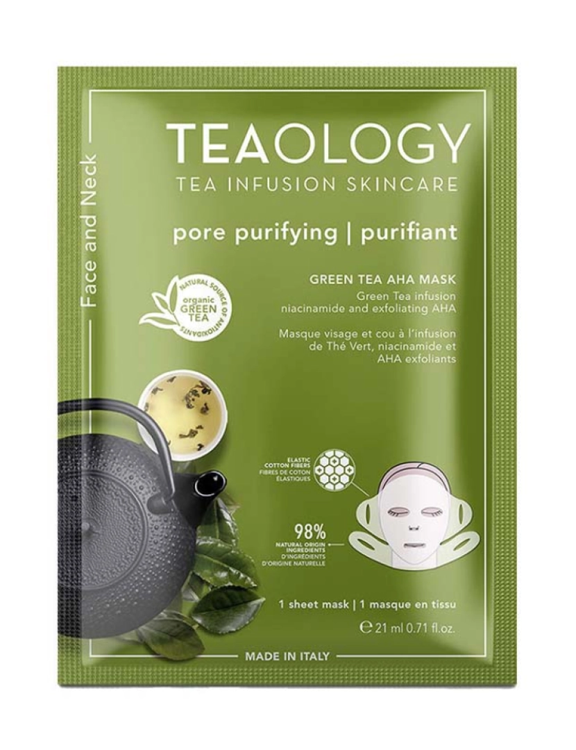 Teaology -  Rosto E Pescoço Chá Verde Máscara Aha + Bha 21 Ml