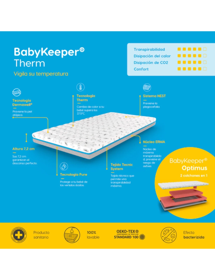 imagem de Colchão para Berço BabyKeeper Therm Optimus 60x120x8cm5