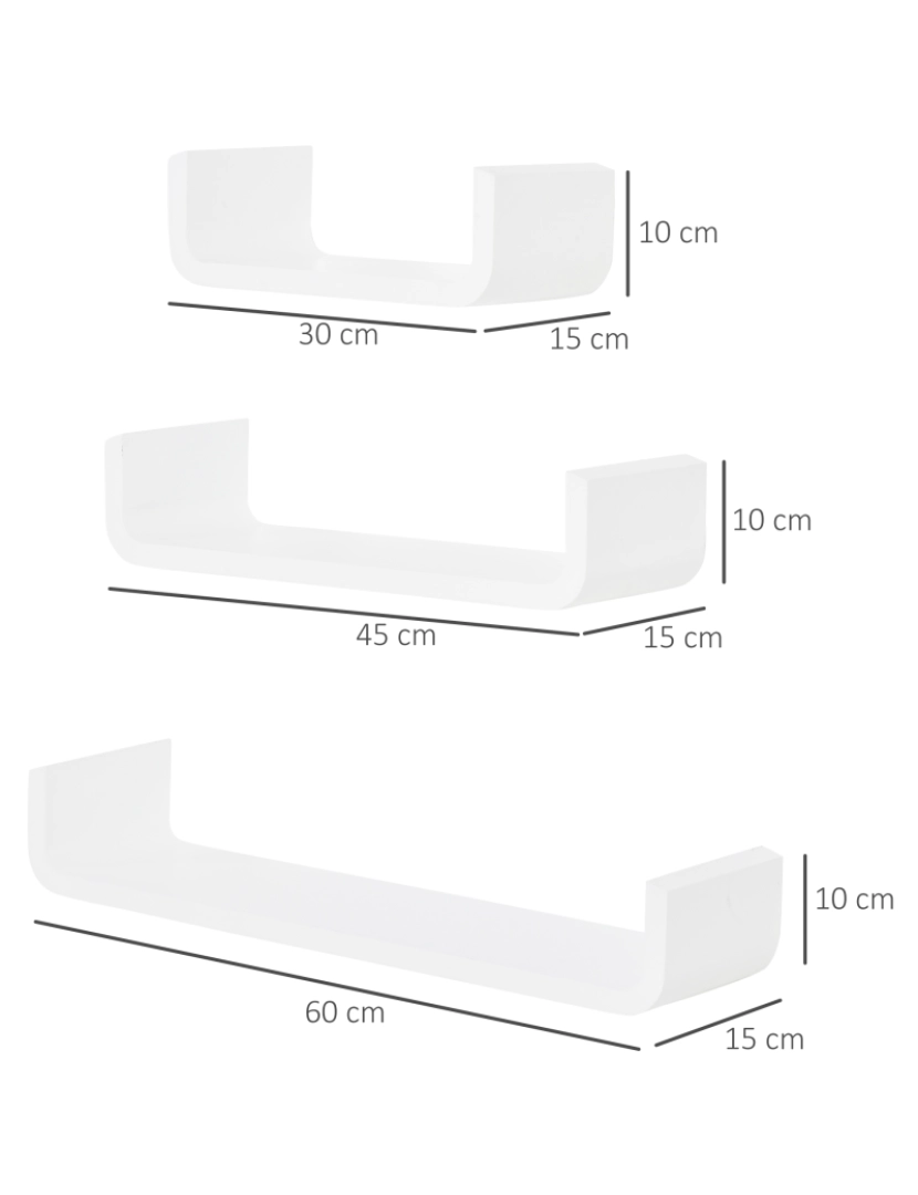 imagem de Conjunto de Prateleiras Flutuantes 60x15x10cm cor branco 02-06313