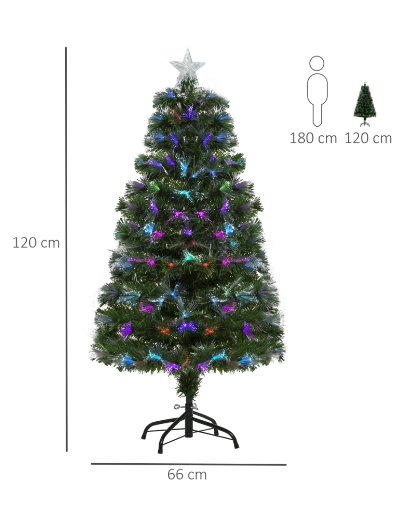 imagem grande de HOMCOM Árvore de Natal 120cm com 130 Luzes LED de Múltiplas Cores e Estrela Decorativa Ø66x120 cm Verde3