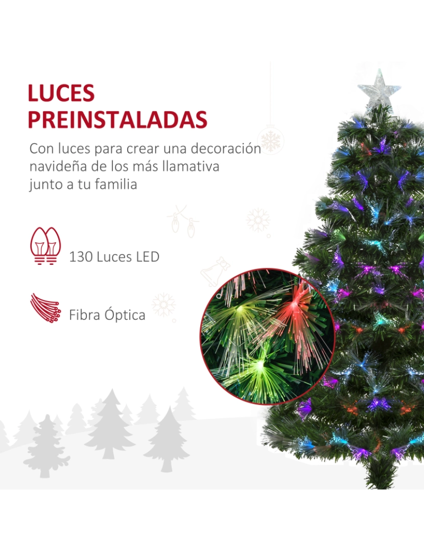 imagem de HOMCOM Árvore de Natal 120cm com 130 Luzes LED de Múltiplas Cores e Estrela Decorativa Ø66x120 cm Verde4