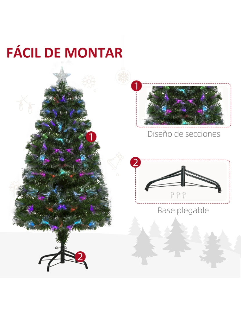 imagem de HOMCOM Árvore de Natal 120cm com 130 Luzes LED de Múltiplas Cores e Estrela Decorativa Ø66x120 cm Verde5