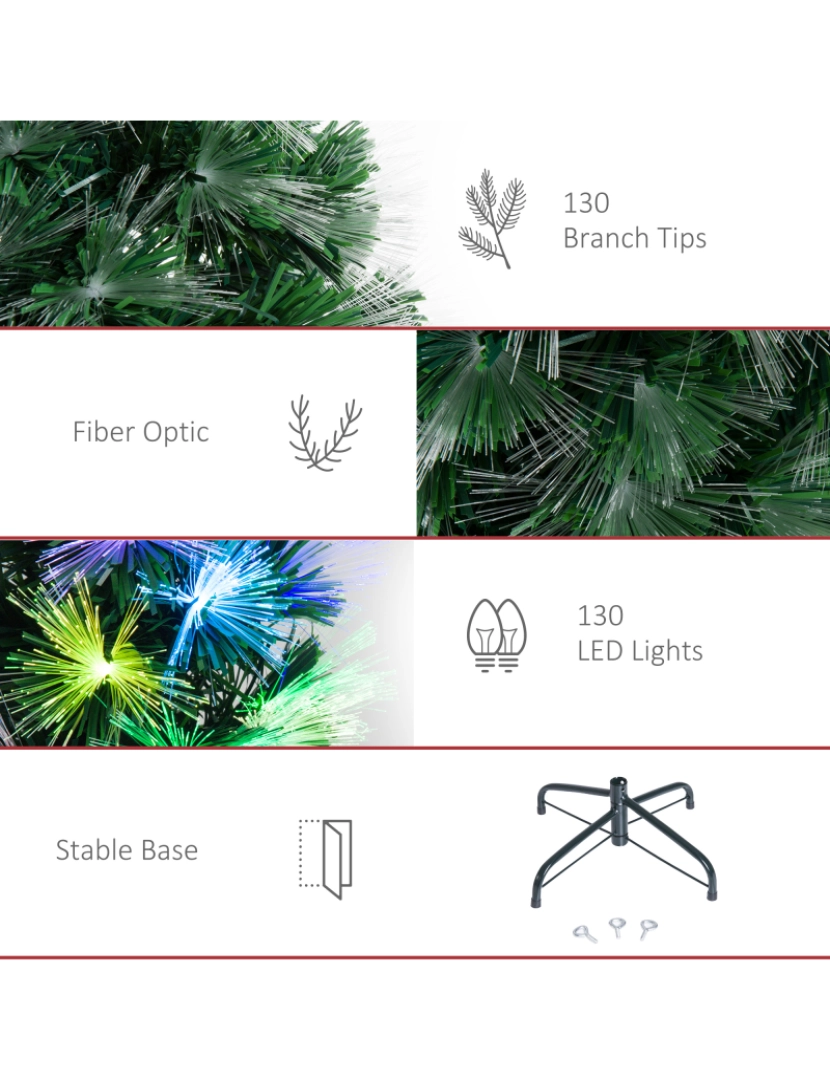 imagem de HOMCOM Árvore de Natal 120cm com 130 Luzes LED de Múltiplas Cores e Estrela Decorativa Ø66x120 cm Verde6