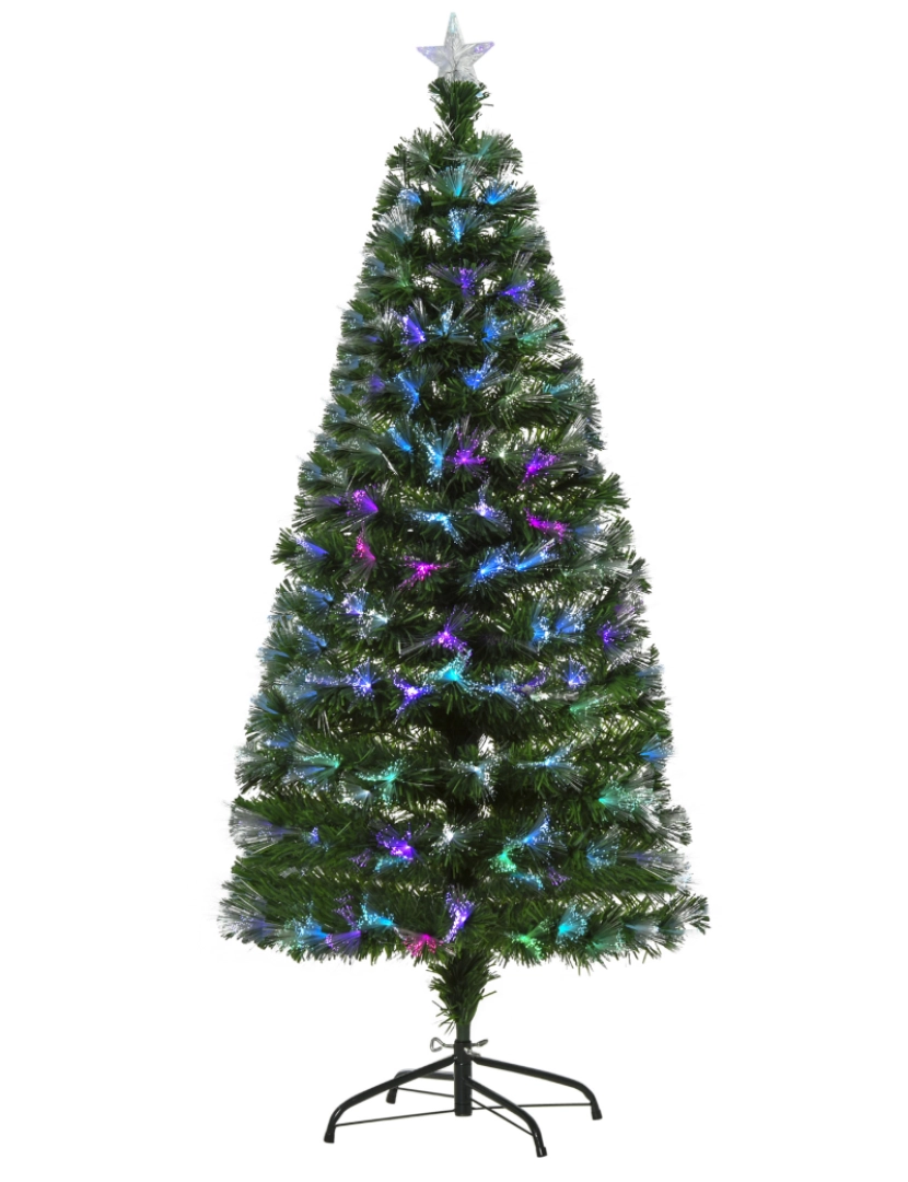 imagem de HOMCOM Árvore de Natal Artificial 150cm com 180 Ramos Luzes LED de Múltiplas Cores e Estrela Decorativa Ø74x150 cm Verde1