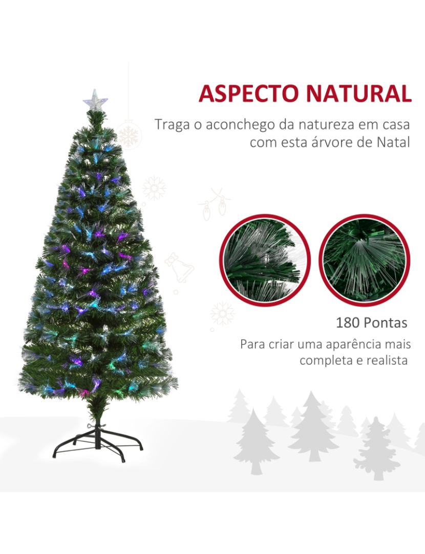 imagem de HOMCOM Árvore de Natal Artificial 150cm com 180 Ramos Luzes LED de Múltiplas Cores e Estrela Decorativa Ø74x150 cm Verde7