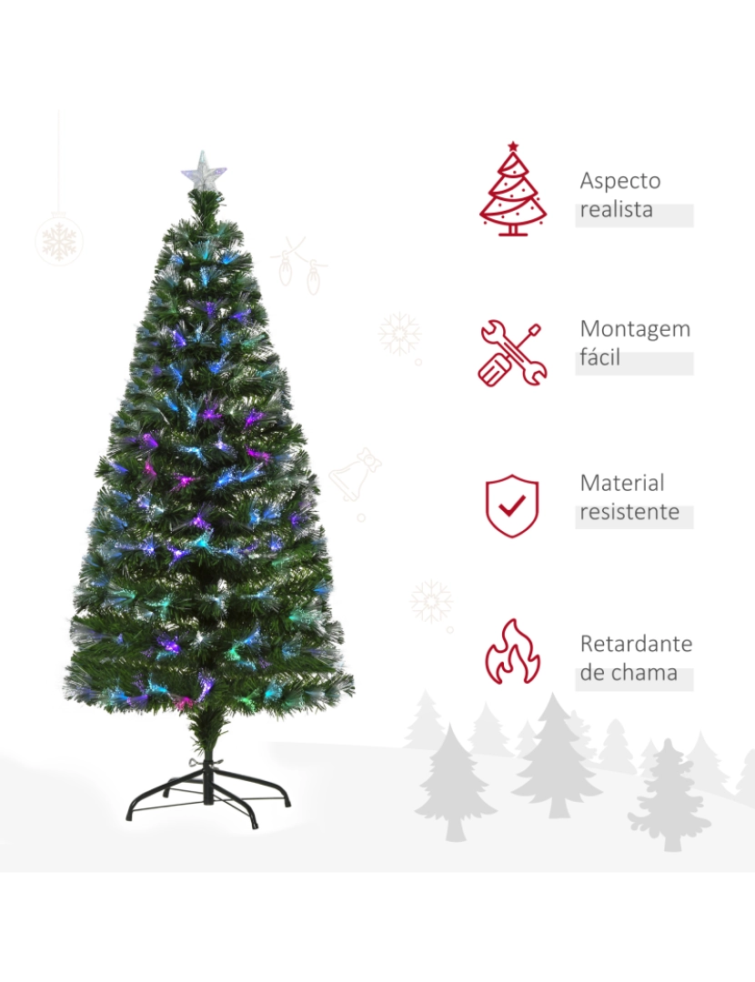 imagem de HOMCOM Árvore de Natal Artificial 150cm com 180 Ramos Luzes LED de Múltiplas Cores e Estrela Decorativa Ø74x150 cm Verde8