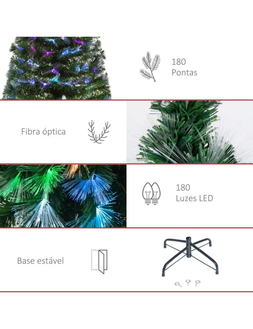 imagem de HOMCOM Árvore de Natal Artificial 150cm com 180 Ramos Luzes LED de Múltiplas Cores e Estrela Decorativa Ø74x150 cm Verde9