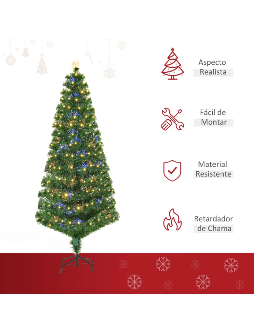 imagem grande de HomCom® Árvore de Natal 180cm Artificial Árvore com Suporte Metálico Luzes LED Multicores4