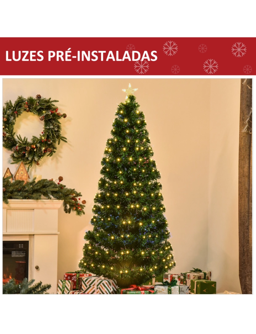 imagem de HomCom® Árvore de Natal 180cm Artificial Árvore com Suporte Metálico Luzes LED Multicores5