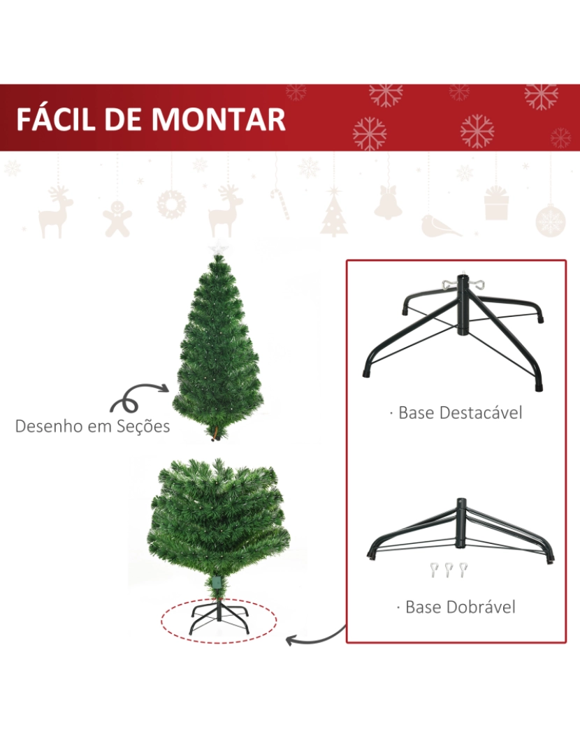 imagem de HomCom® Árvore de Natal 180cm Artificial Árvore com Suporte Metálico Luzes LED Multicores7
