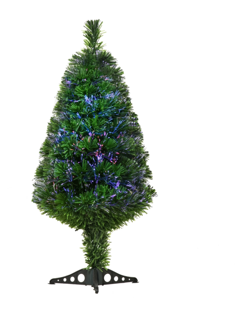 imagem de HOMCOM Árvore de Natal Artificial 90cm com 90 Ramos de PVC Fibra Óptica 4 Cores Suporte Decoração de Natal para Interiores Φ48x90cm Verde1