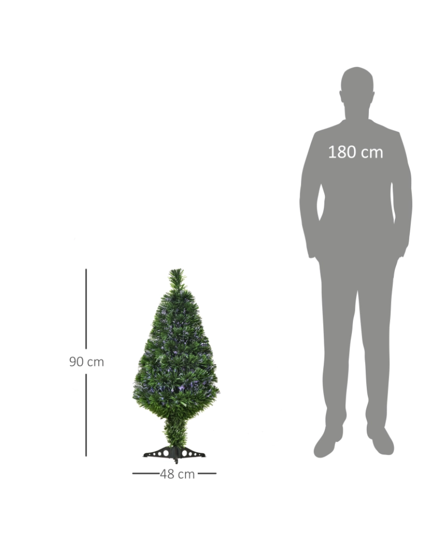 imagem de HOMCOM Árvore de Natal Artificial 90cm com 90 Ramos de PVC Fibra Óptica 4 Cores Suporte Decoração de Natal para Interiores Φ48x90cm Verde3