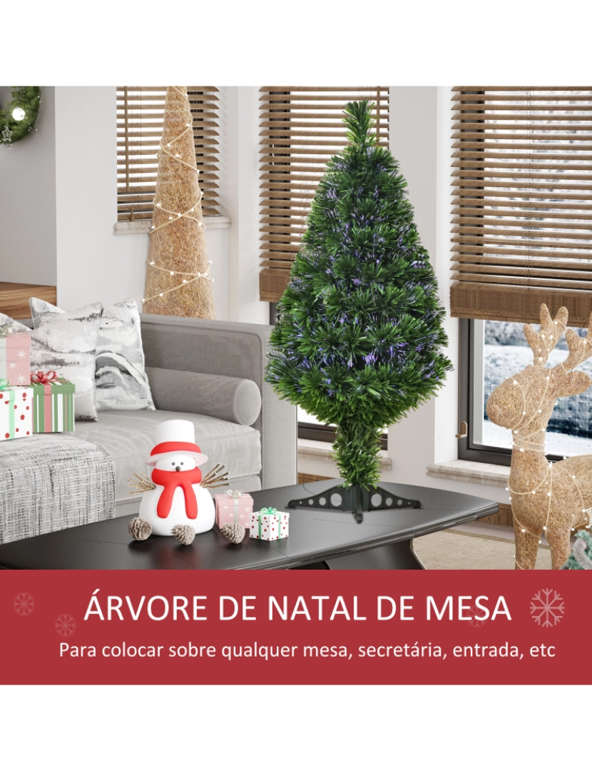 imagem de HOMCOM Árvore de Natal Artificial 90cm com 90 Ramos de PVC Fibra Óptica 4 Cores Suporte Decoração de Natal para Interiores Φ48x90cm Verde5