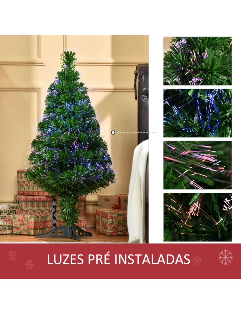 imagem de HOMCOM Árvore de Natal Artificial 90cm com 90 Ramos de PVC Fibra Óptica 4 Cores Suporte Decoração de Natal para Interiores Φ48x90cm Verde6
