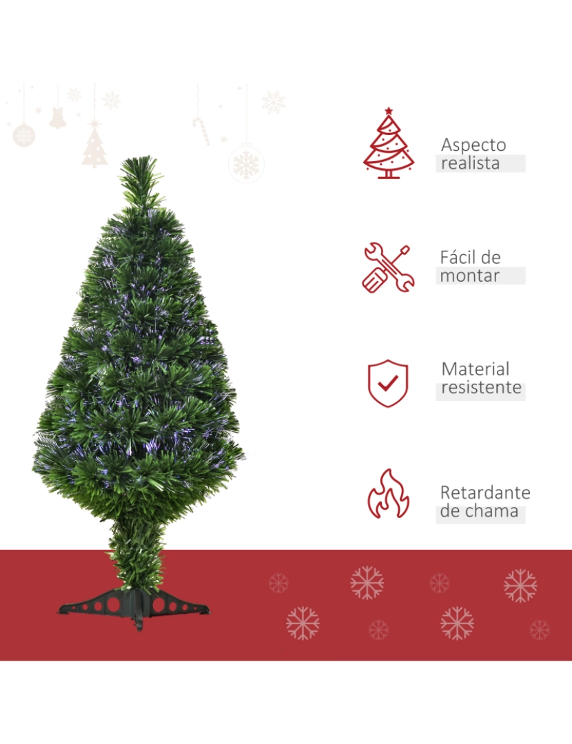imagem de HOMCOM Árvore de Natal Artificial 90cm com 90 Ramos de PVC Fibra Óptica 4 Cores Suporte Decoração de Natal para Interiores Φ48x90cm Verde7