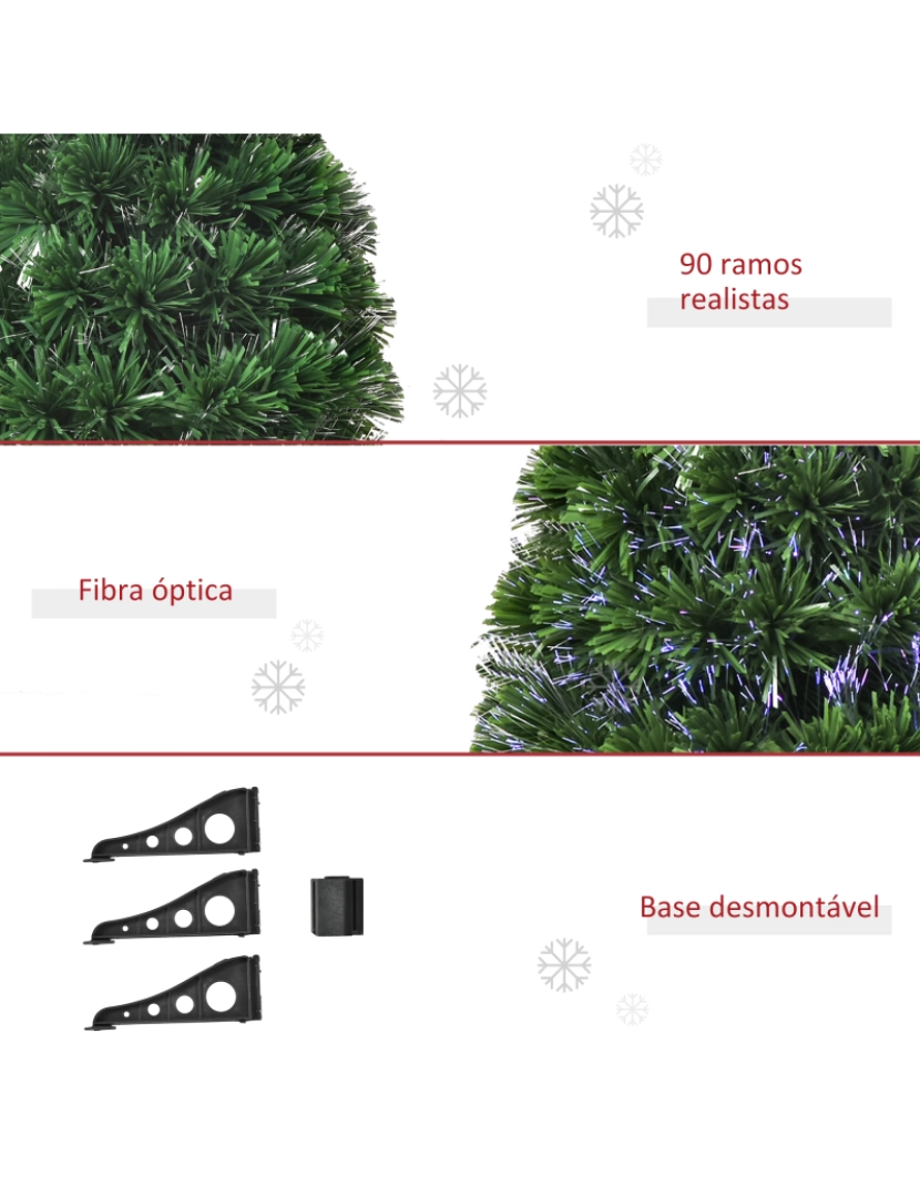 imagem de HOMCOM Árvore de Natal Artificial 90cm com 90 Ramos de PVC Fibra Óptica 4 Cores Suporte Decoração de Natal para Interiores Φ48x90cm Verde8