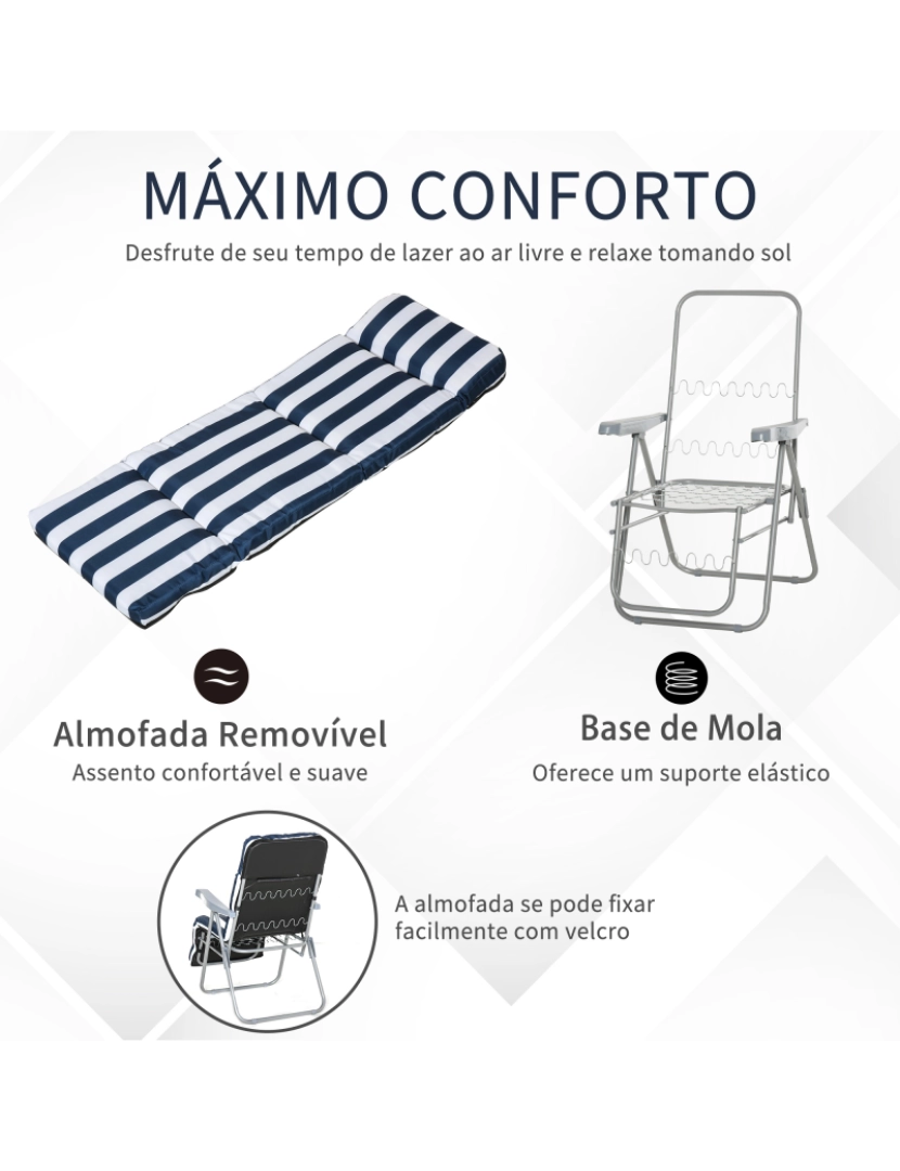 imagem de Conjunto de 2 Espreguiçadeiras Dobráveis 60x75x102cm cor azul e branco 01-07125