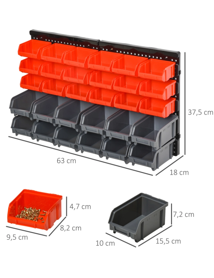 imagem de Conjunto de armazenamento de ferramentos 37,5x18x63cm cor vermelho e cinza B40-0243