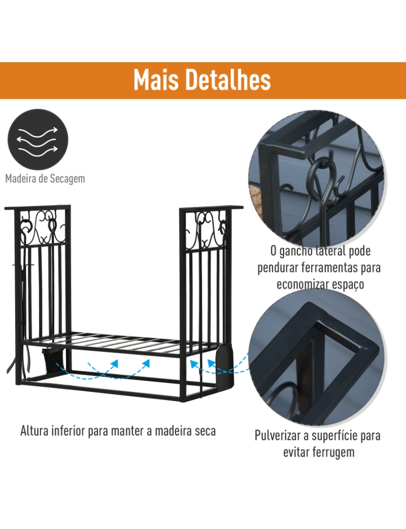 imagem de Suporte para Lenhas 75x30x60cm cor preto 842-1636
