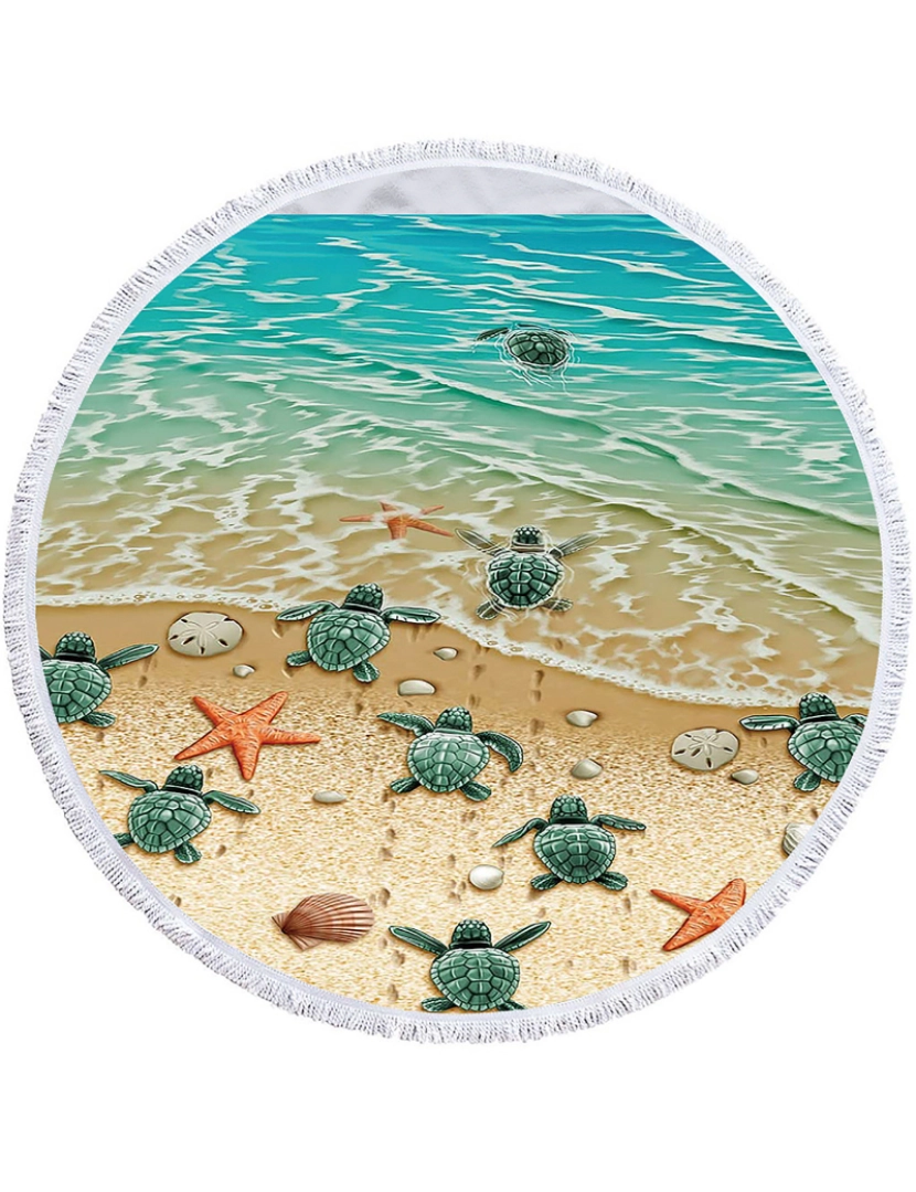 DAM - DAM. Toalha redonda, tapete redondo multiusos 150 cm, 205 GSM. Desenhe tartarugas e estrelas do mar.