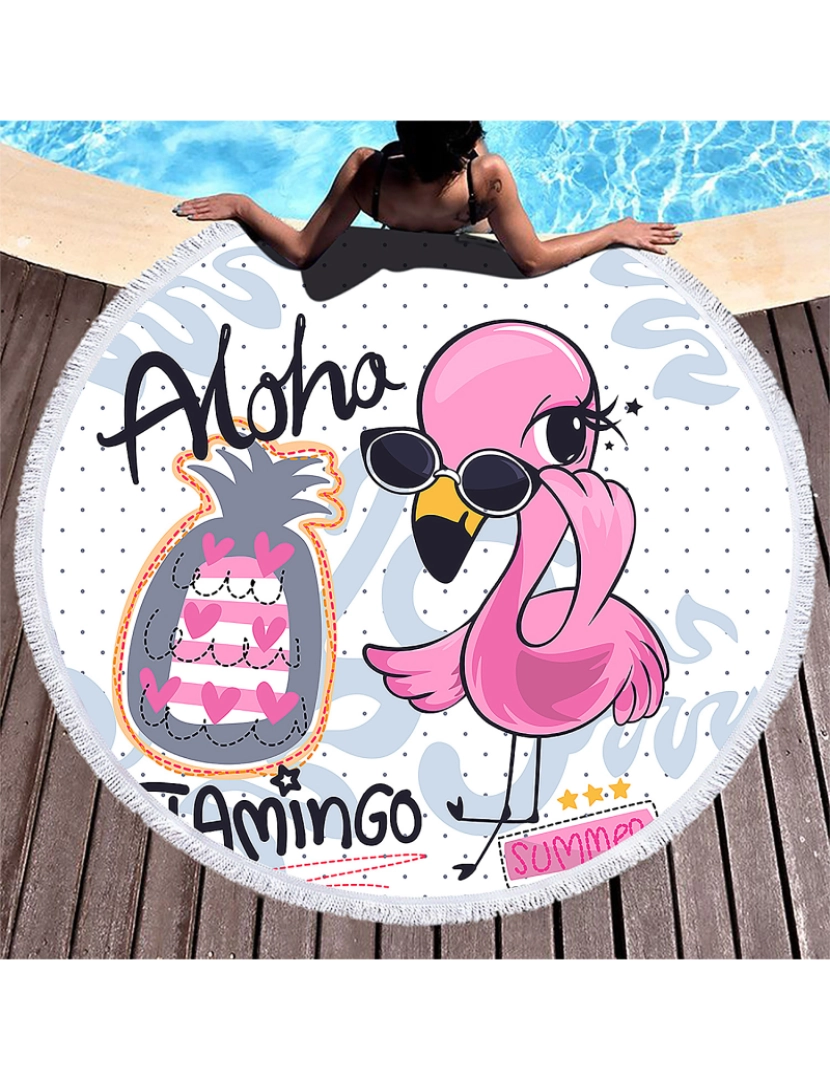 imagem de DAM. Toalha redonda, tapete redondo multiusos 150 cm, 205 GSM. Projeto Aloha Flamingo.2