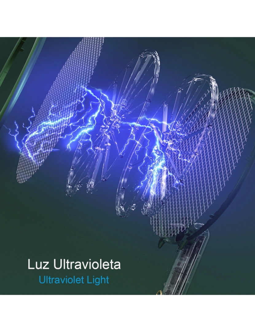 imagem de DAM. Raquete elétrica de uso duplo W1, mata mosquitos, moscas e mariposas. Bateria de lítio. Luz ultravioleta 360°.5