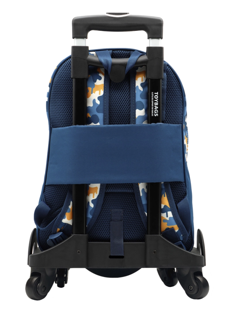 imagem de DAM. Mochila primária Fortnite Blue Camo duplo compartimento + trolley com proteção lateral e batente frontal, 4 rodas multidirecionais.2