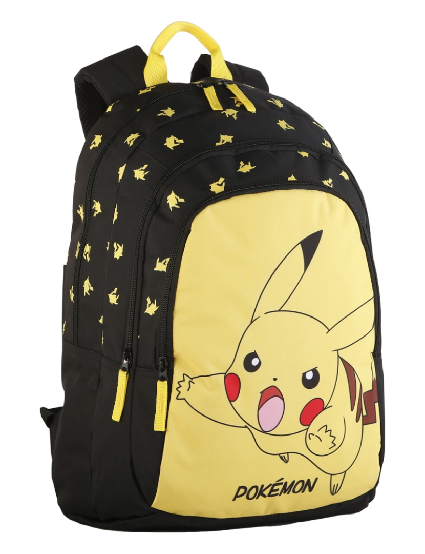 DAM - DAM. Mochila primária Pokemon Pikachu de compartimento duplo, grande capacidade e adaptável ao trolley.