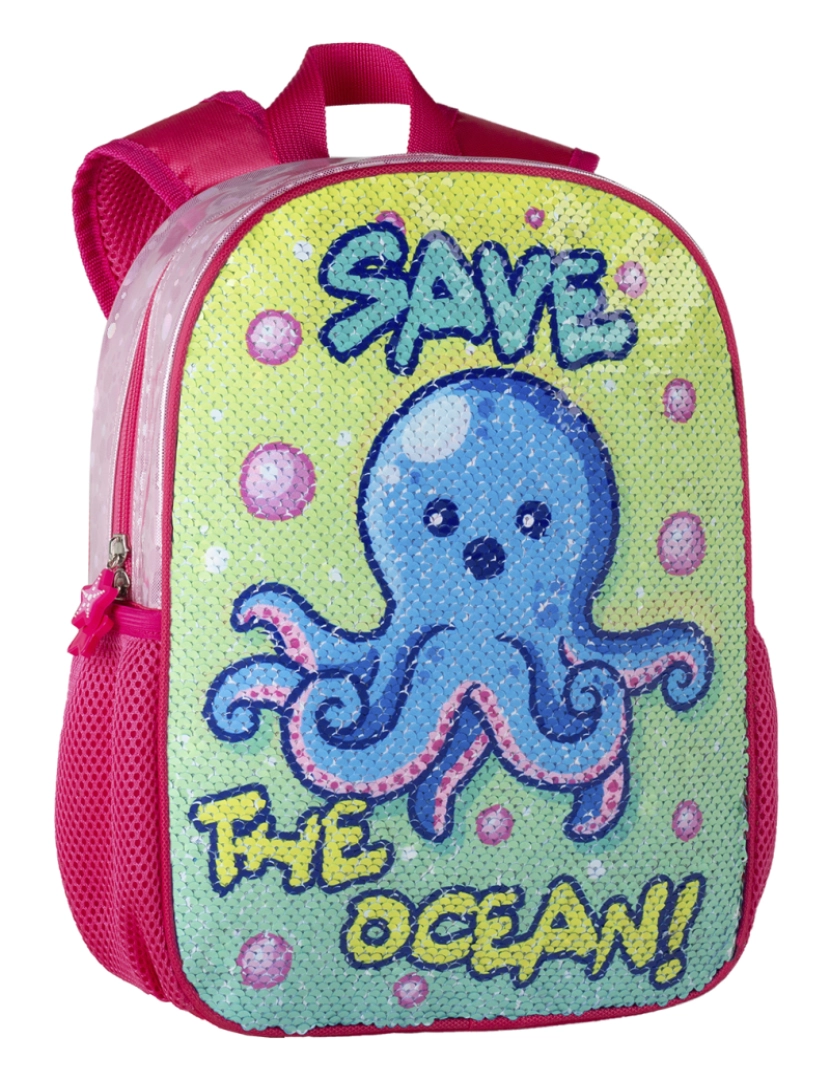 imagem de DAM. Mochila para berçário infantil e pré-escolar, Octopus Save The Ocean com lantejoulas reversíveis.2