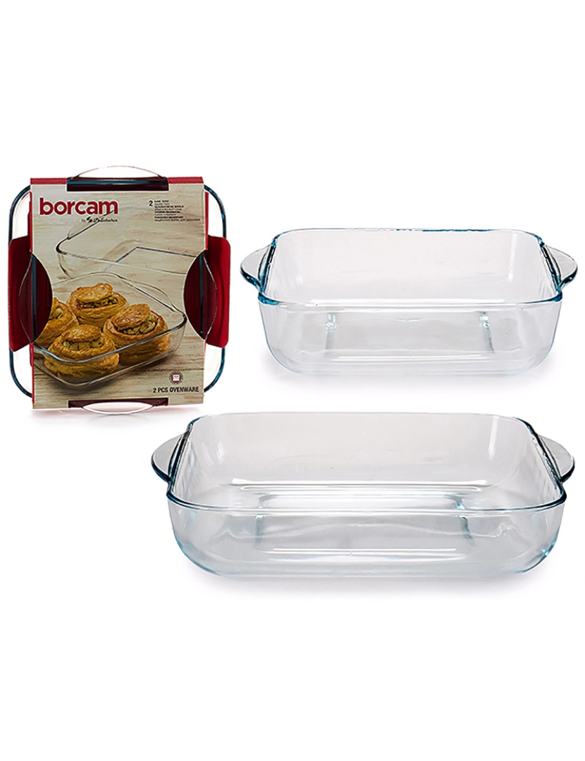 Borosilicato - Conjunto Tabuleiros Cozinha Transparente Vidro De Borosilicato 2 Pcs