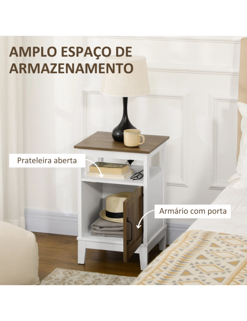 imagem de Mesa de Cabeceira 38,5x35x59,7cm cor branco e madeira 831-649V00WT5