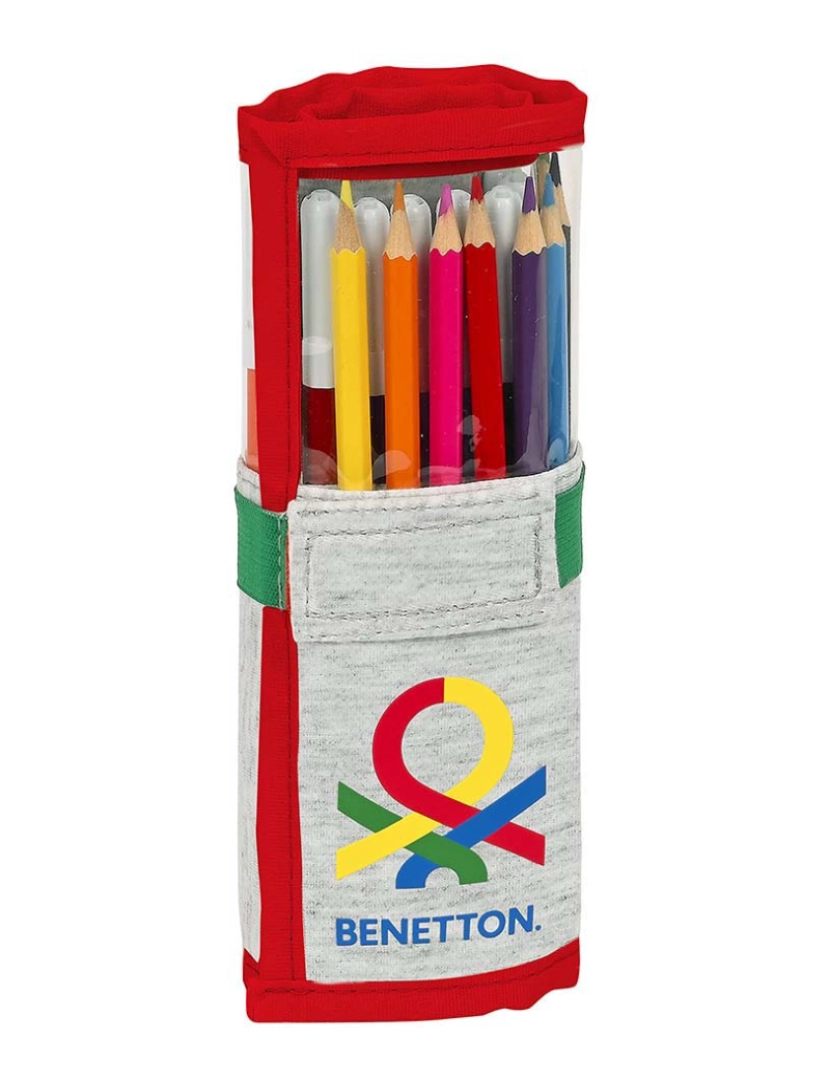 Benetton - Estojo escolar Benetton Pop cinza com acessórios (27 peças) (7 x 20 x 7 cm)