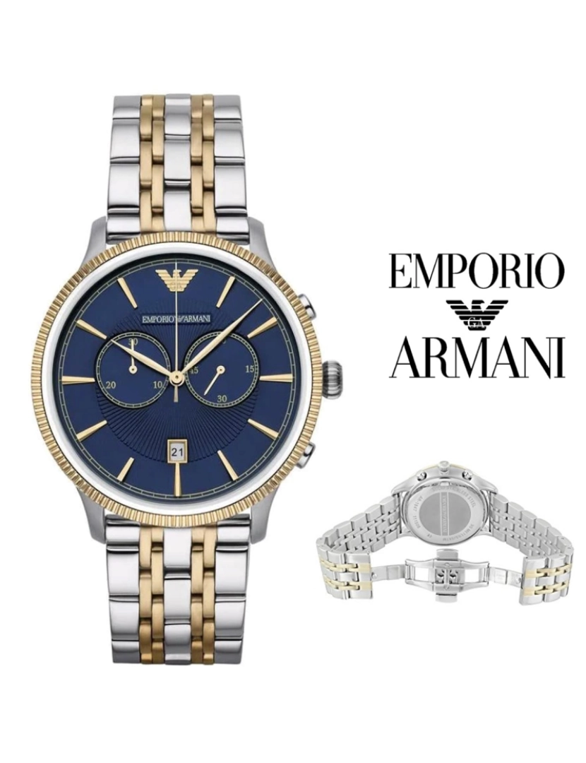 Armani - Relógio Armani Emporio Ar1847 Homem Prateado e Azul