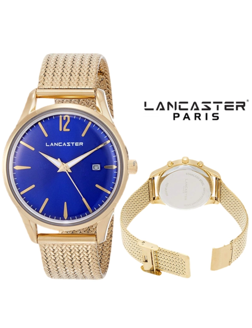 Lancaster  - Relógio Paris Heritage Homem Dourado e Azul