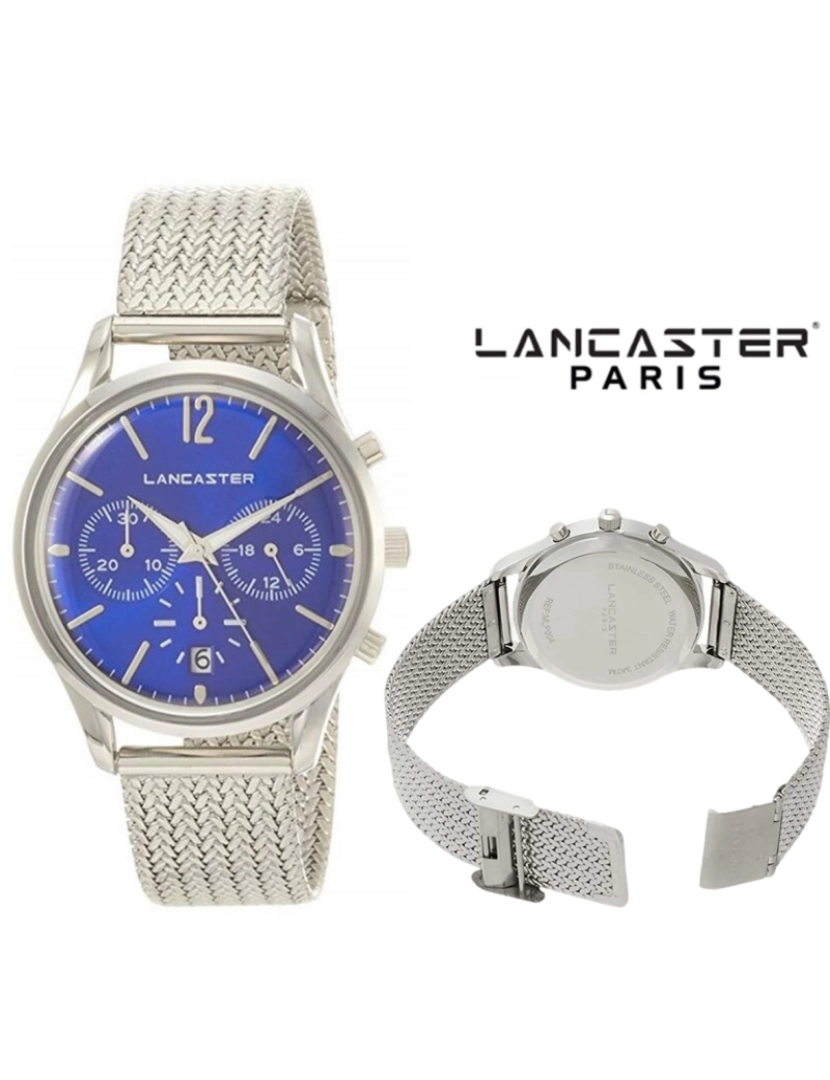 Lancaster  - Relógio Paris Heritage Cronógrafo 38mm Prateado e Azul 