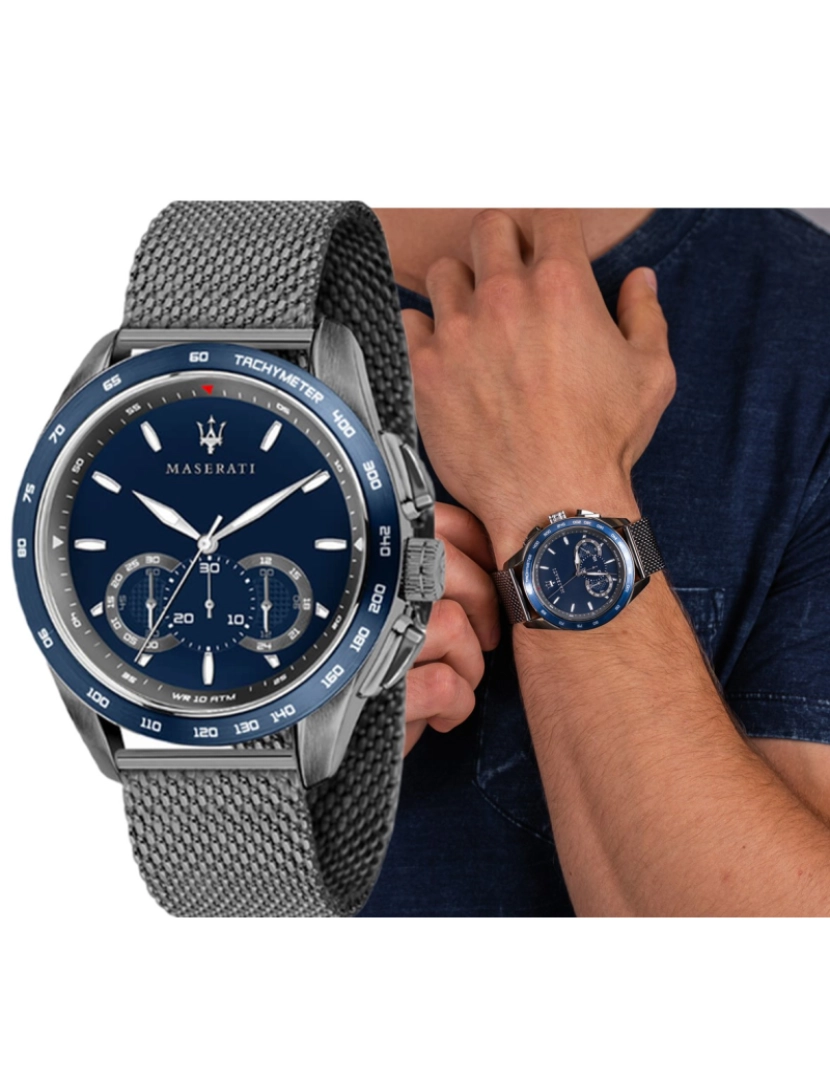 Maserati - Relógio  Homem Prateado e Azul