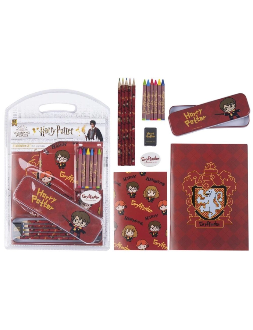 Harry Potter - Conjunto de Papelaria Harry Potter 16 Peças Vermelho