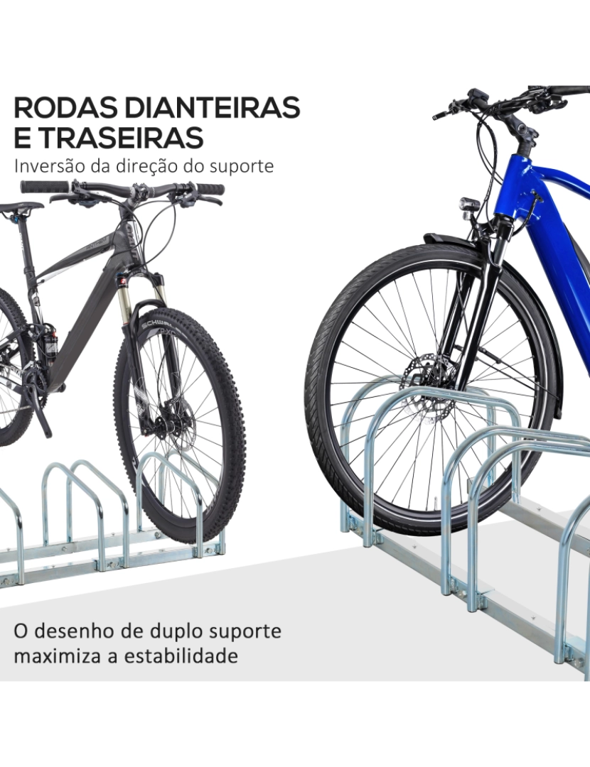 imagem de HOMCOM Estacionamento para 5 Bicicletas Suporte de Aço para Estacionar Bicicletas no chão para Interior e Exterior 130x33x27cm Preto7