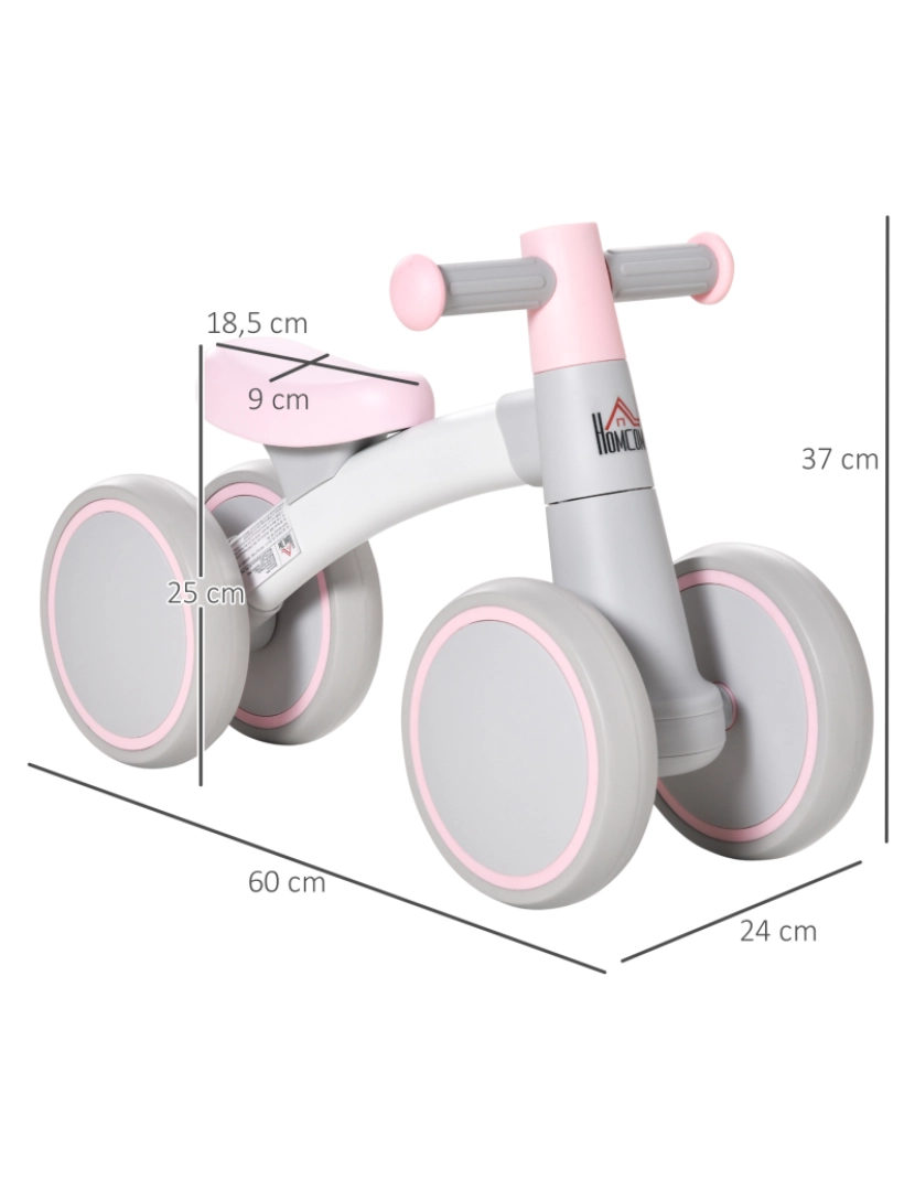 imagem de HOMCOM Bicicleta sem Pedais para Crianças de 1-3 Anos Bicicleta de Equilíbrio com 4 Rodas Leves Carro Andador Infantil 60x24x37cm Rosa3