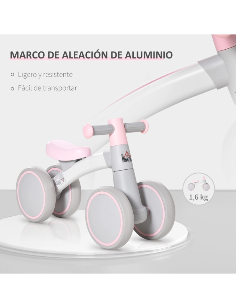 imagem de HOMCOM Bicicleta sem Pedais para Crianças de 1-3 Anos Bicicleta de Equilíbrio com 4 Rodas Leves Carro Andador Infantil 60x24x37cm Rosa5