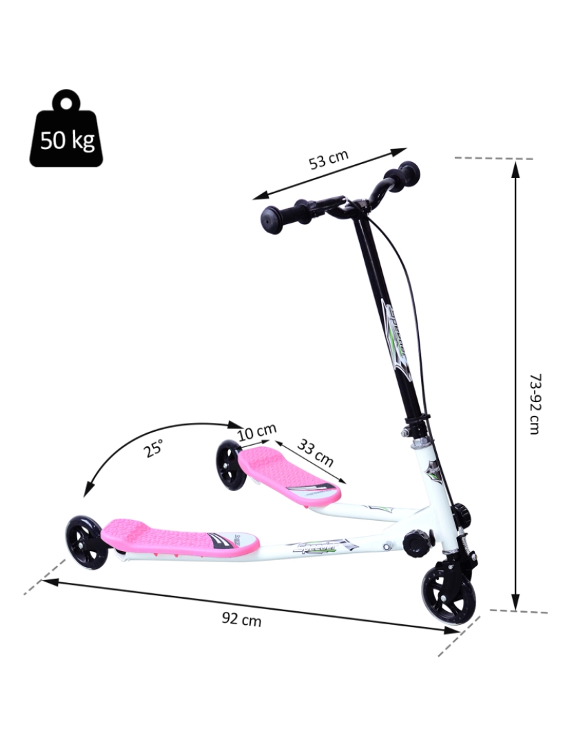 imagem de HOMCOM Trotinete de 3 Rodas Dobrável Trotinete para Crianças acima de 4 Anos com Freio Guiador Ajustável Carga Máxima 50kg 91x60x80cm Rosa3