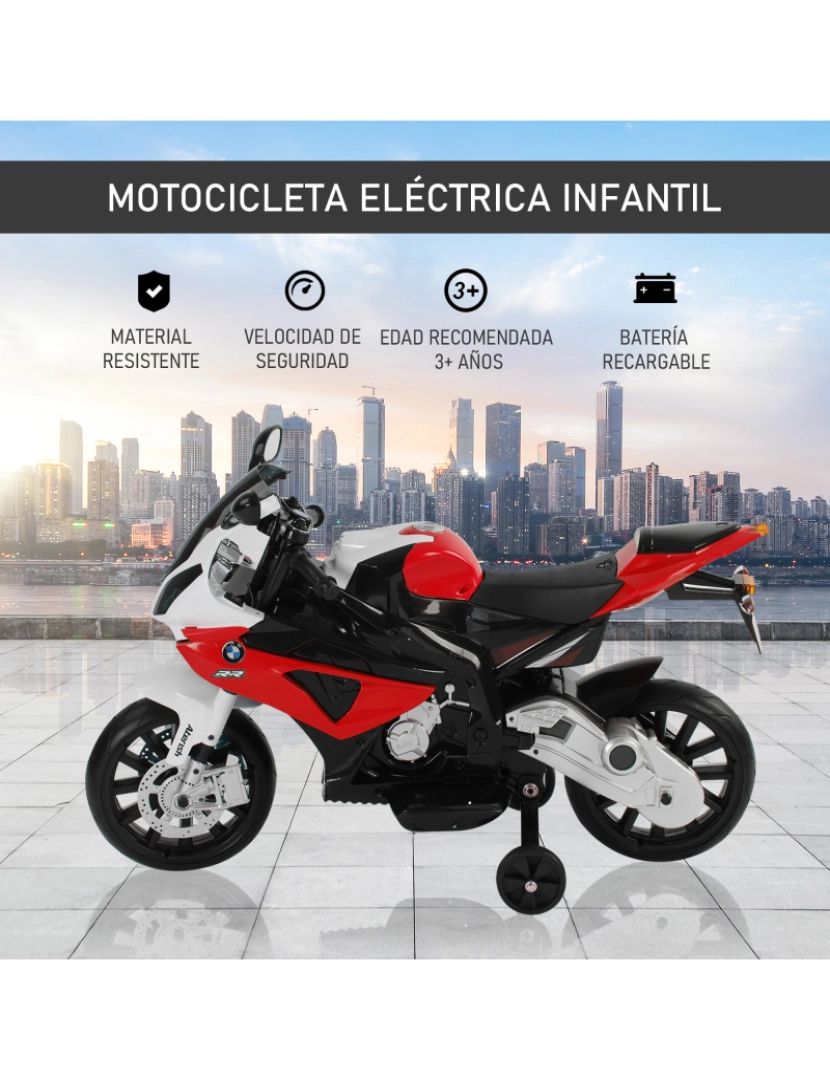 imagem de HomCom® Moto Eléctrica Infantil para Crianças 3-8 Anos Batería 12V 2 Motores com Luzes e Sons 110x47x69cm PP4