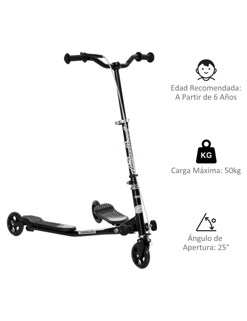 imagem de HomCom® Trotinete Scooter de 3 Rodas Dobrável Scooter de Redutor de balanço para Crianças +4 Anos com Travão Guiador ajustável Carga 60Kg Marco Aço7